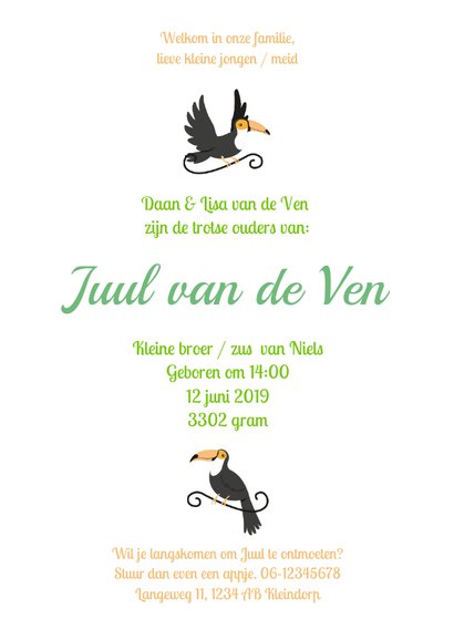 Babykaart jungle toekan groen 3