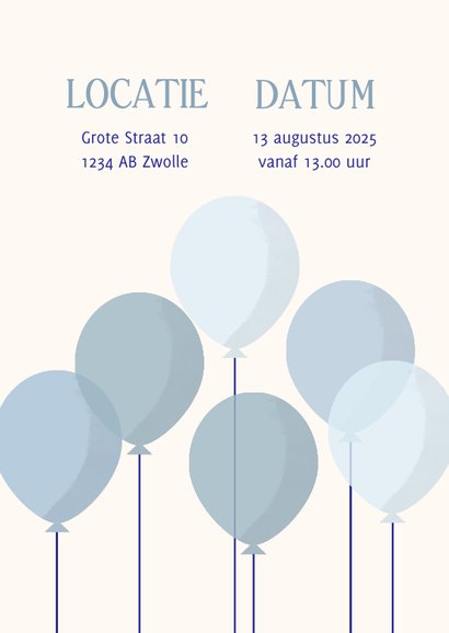 Babyshower jongen uitnodiging met blauwe ballonnen 2