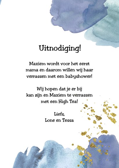 Babyshower uitnodiging | Aquarel blauw 3