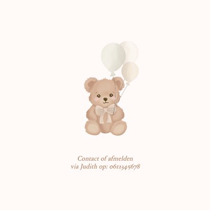 Babyshower uitnodiging neutral met lief beertje en ballonnen 2
