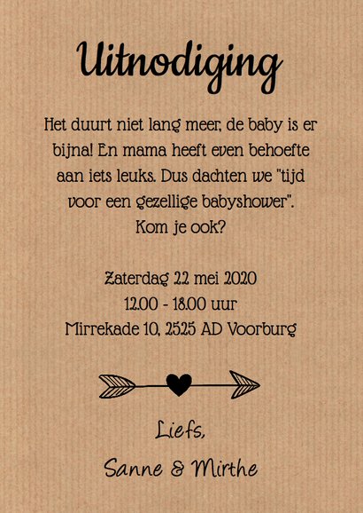 Babyshower uitnodiging ooievaar roze 3