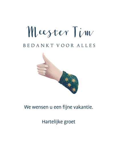 Bedank kaartje voor de meester met schoolbord en duim omhoog 3