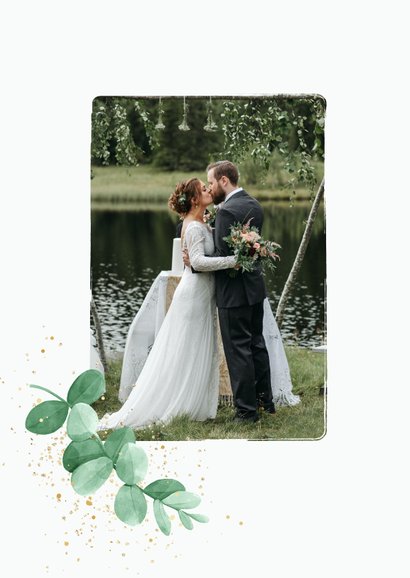Bedankkaart bruiloft botanisch eucalyptus foto goud 2