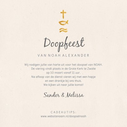 Bedankkaart christelijke symbolen voor doopfeest 3