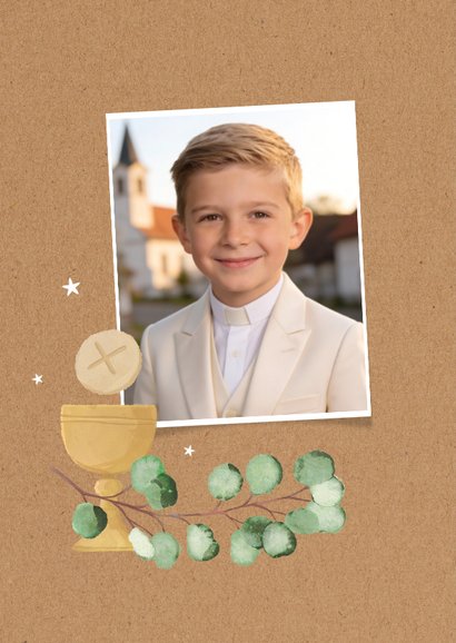 Bedankkaart communie foto kraft eucalyptus natuurlijk 2