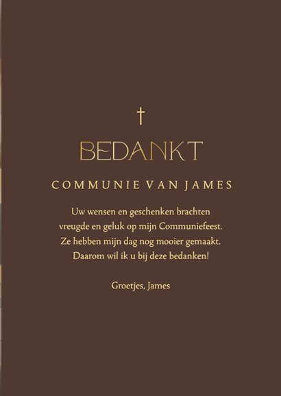 Bedankkaart communie grote foto transparant met goudfolie 3
