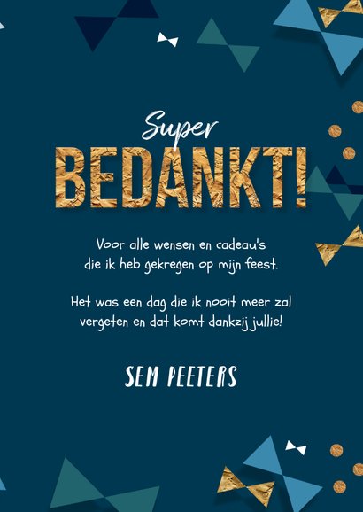 Bedankkaart communie jongen goud confetti strikjes foto 3