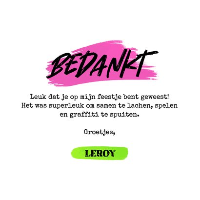 Bedankkaart communie lentefeest graffiti stoer kleurrijk 3