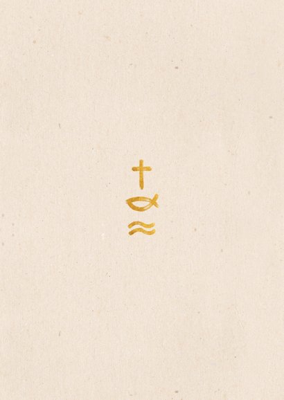 Bedankkaart communie met foto en christelijke symbolen Achterkant