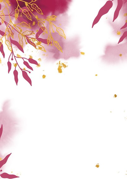 Bedankkaart communie met gouden bladeren en roze waterverf Achterkant