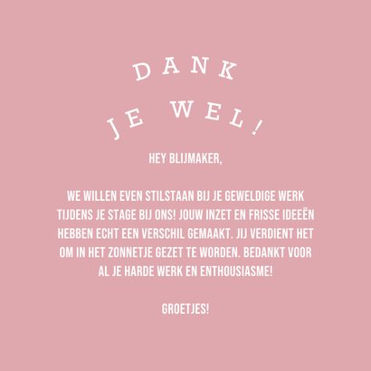 Bedankkaart dag van de stagiair smiley roze 3