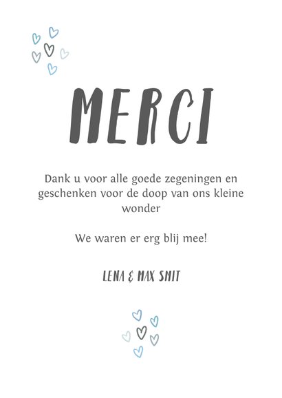 Bedankkaart doopsel blauwe regenboog en foto's 3