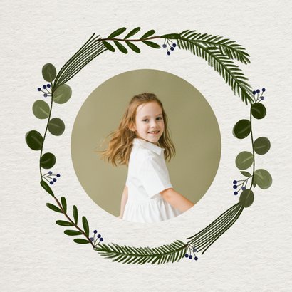 Bedankkaart eerste communie botanische krans met foto's 2