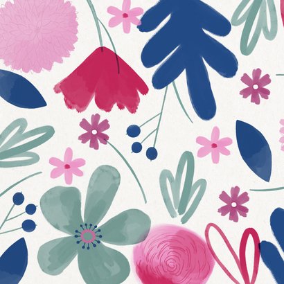 Bedankkaart eerste communie kleurrijke bloemen meisje Achterkant