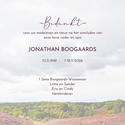 Bedankkaart glooiend heidelandschap 3