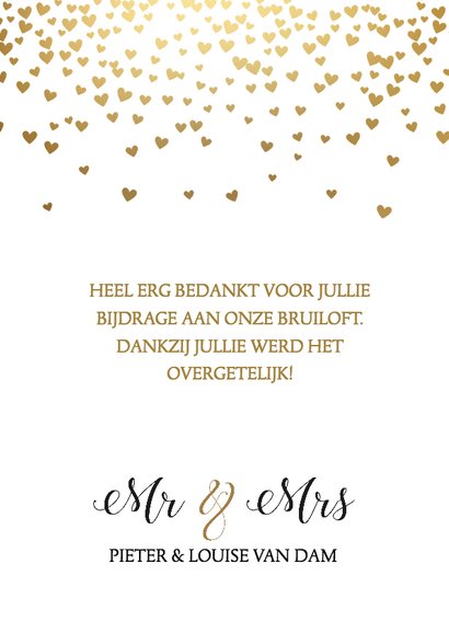 Bedankkaart gouden hartjes 3