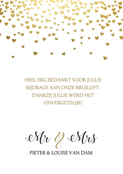 Bedankkaart gouden hartjes 3