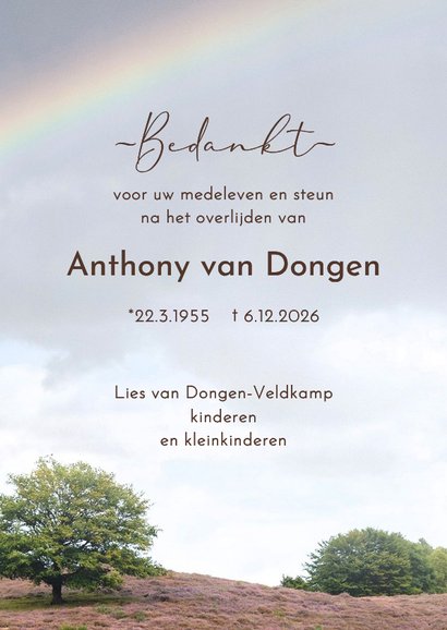 Bedankkaart heidelandschap met regenboog 3