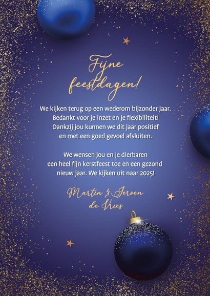 Bedankkaart kerst medewerkers blauwe kerstballen 3