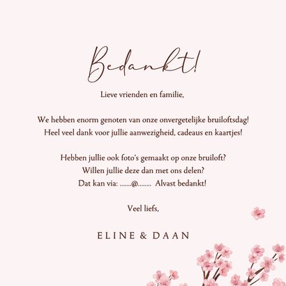 Bedankkaart lente bruiloft fotocollage roze bloesem 3