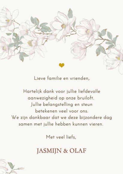 Bedankkaart magnoliabloemen met hartjes 3
