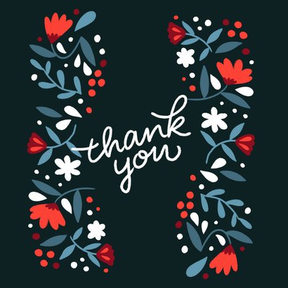 Bedankkaart met geillustreerd bloemenkader 2