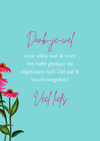 Bedankkaart met knalroze bloemen in een postzegel 3