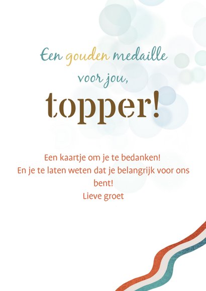 Bedankkaart met medaille en tekst je bent top 3