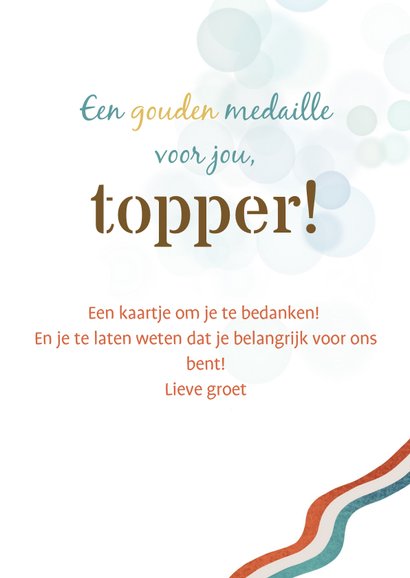 Bedankkaart met medaille en tekst je bent top 3