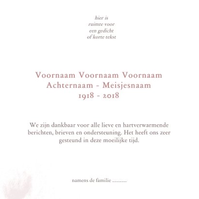 Bedankkaart met oud roze bloem silhouet 3