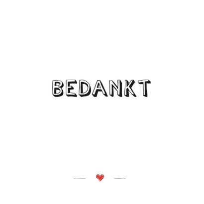 Bedankkaart met tekst bedankt en rood ingetekend hartje 2
