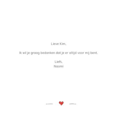 Bedankkaart met tekst bedankt en rood ingetekend hartje 3