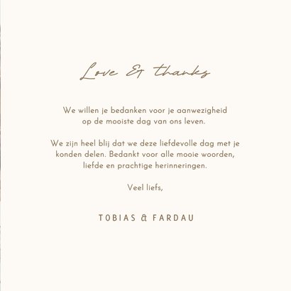 Bedankkaart minimalistische beige met bruin love & thanks 3