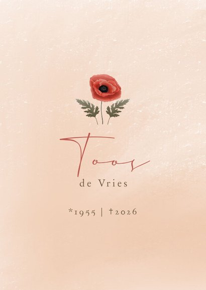 Bedankkaart overlijden met geschilderde klaproos 2