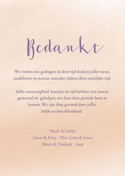 Bedankkaart overlijden paarse lelie en waterverf 3