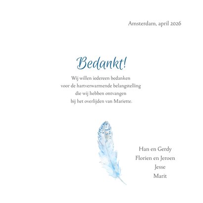 Bedankkaart rouw na overlijden veer 3