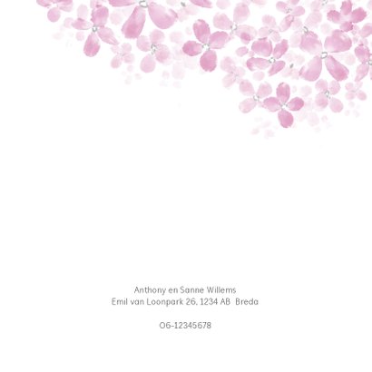 Bedankkaart roze Hortensia 2