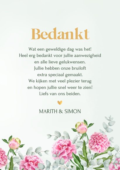 Bedankkaart roze pioenrozen en eucalyptus takjes 3