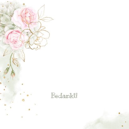 Bedankkaart roze rozen met goud 2