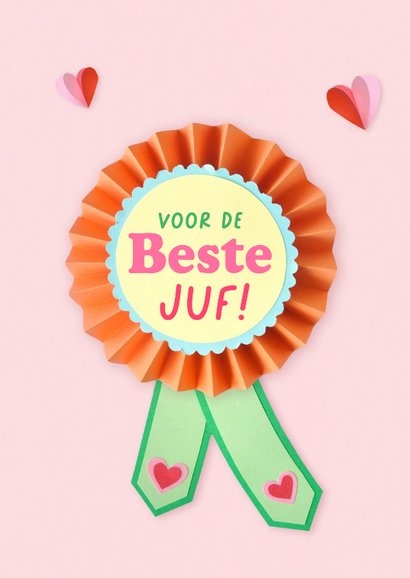 Bedankkaart rozet beste juf 2