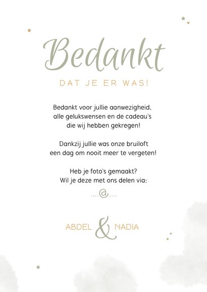 Bedankkaart trouwen Arabisch goud zon eucalyptus foto's 3