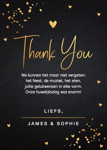 Bedankkaart trouwen fotocollage goud confetti 3