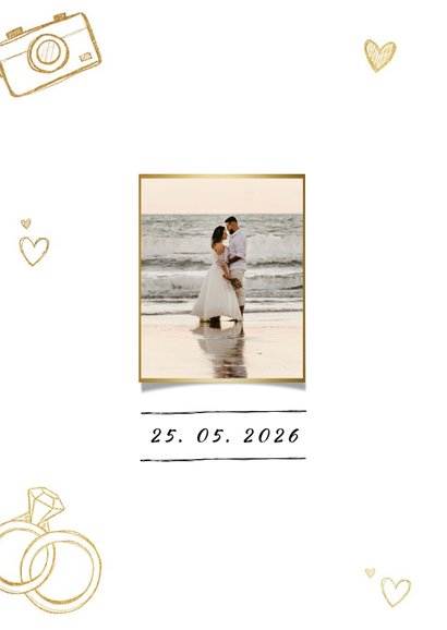 Bedankkaart trouwen hip trendy goud doodle foto's 2