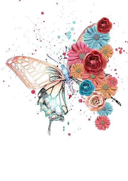 Bedankkaart vlinder bloemen 2