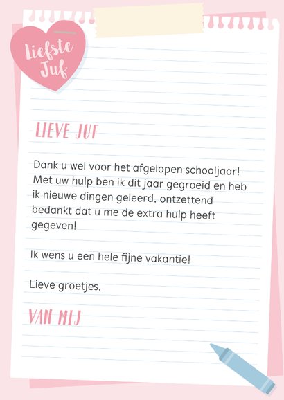 Bedankkaart voor de juf van 'onbeschrijflijk' leuk jaar. 3
