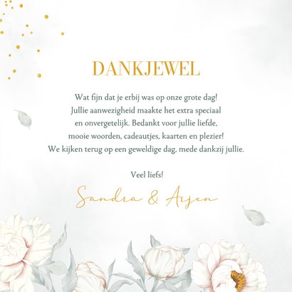 Bedankkaart witte pioenrozen met goudlook 3