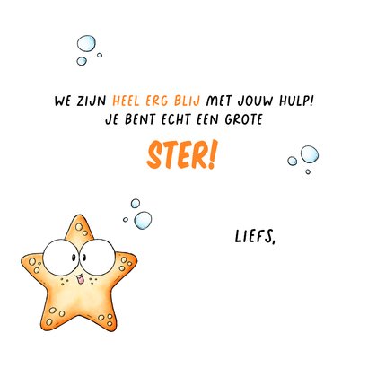 Bedankkaart zeester 'Jij bent een ster!' 3