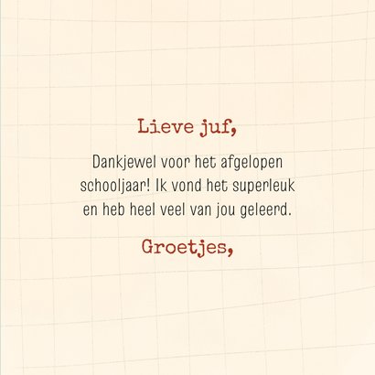 Bedankkaartje allerliefste juf of meester met schoolspullen 3