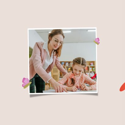 Bedankkaartje boeketje bloemen roze rood bedankt juf 2