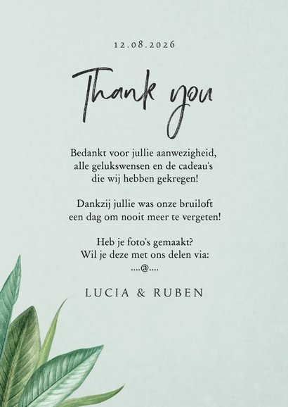Bedankkaartje botanisch groen bladeren stijlvol 3